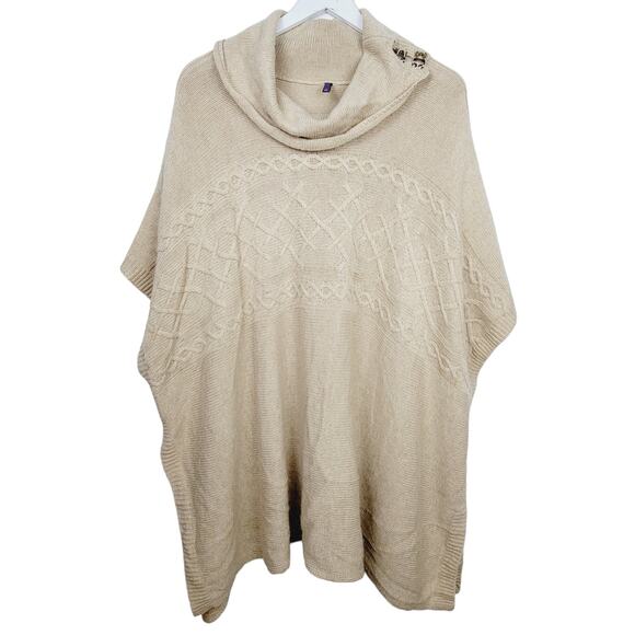 NYDJ Sweaters - NYDJ Cable Knit Cowl Neck Cream Poncho Sweater - Size Small